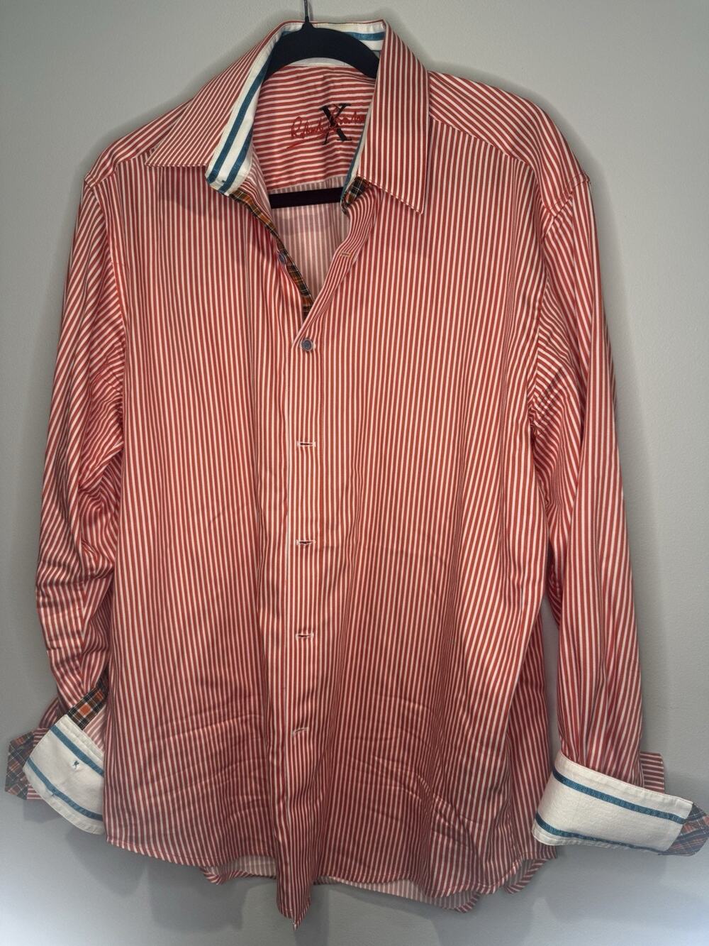 Robert Graham X Collection Striped Flip Cuff Button Up Shirt Size L 100% Cotton